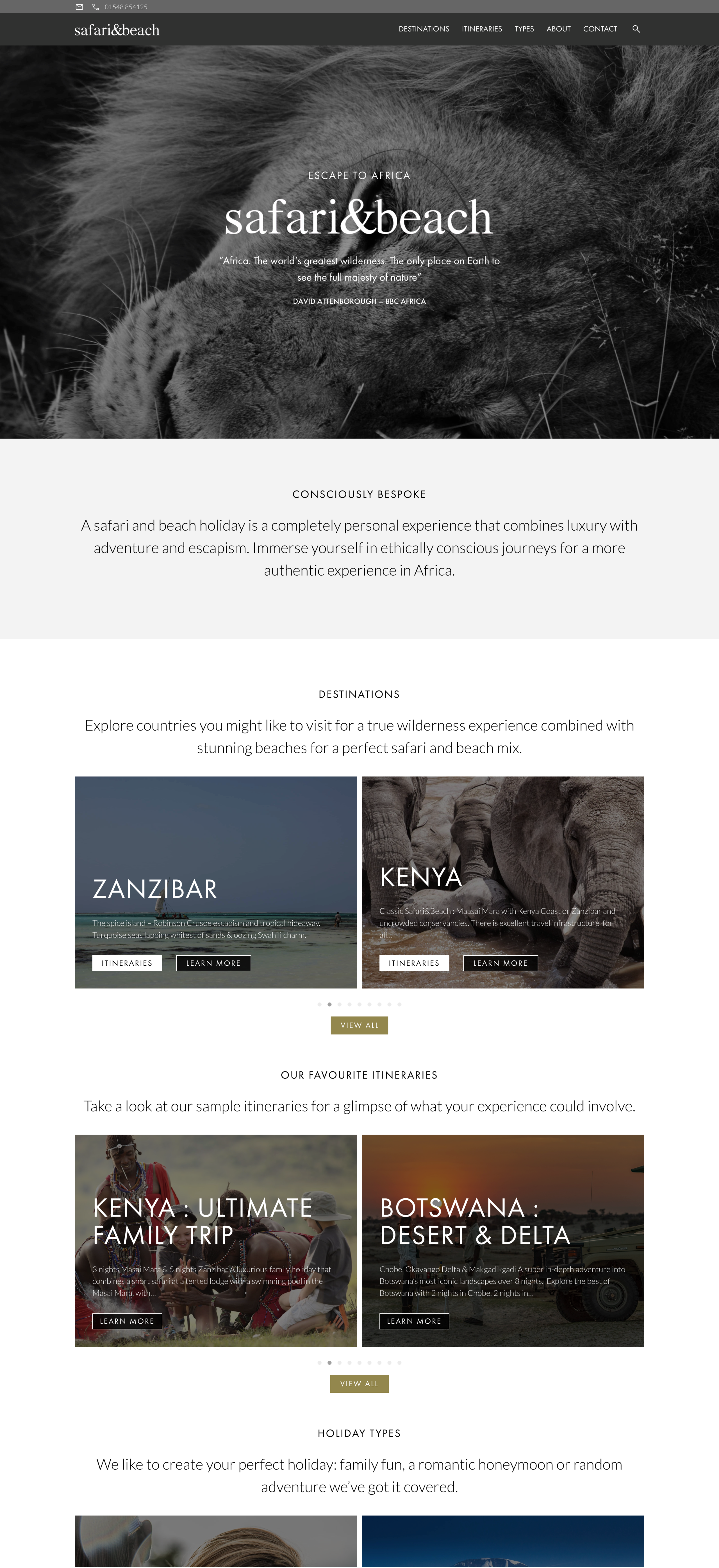 Safari & Beach website homepage