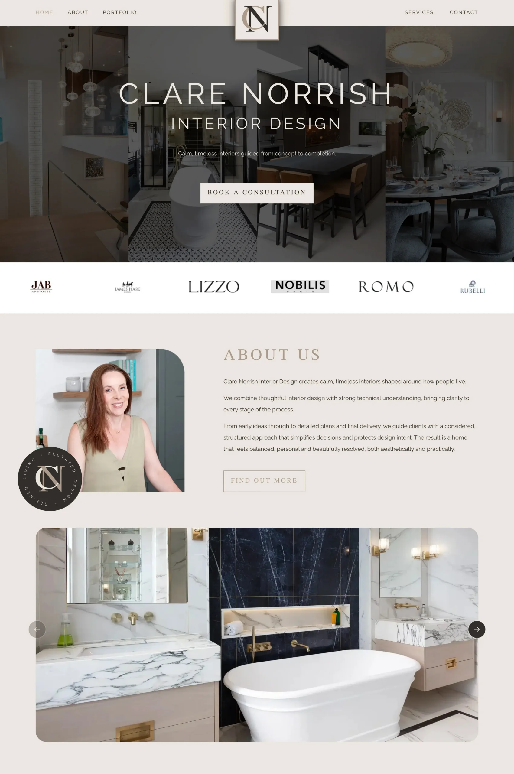 Clare Norrish Interior Design website homepage after the redesign