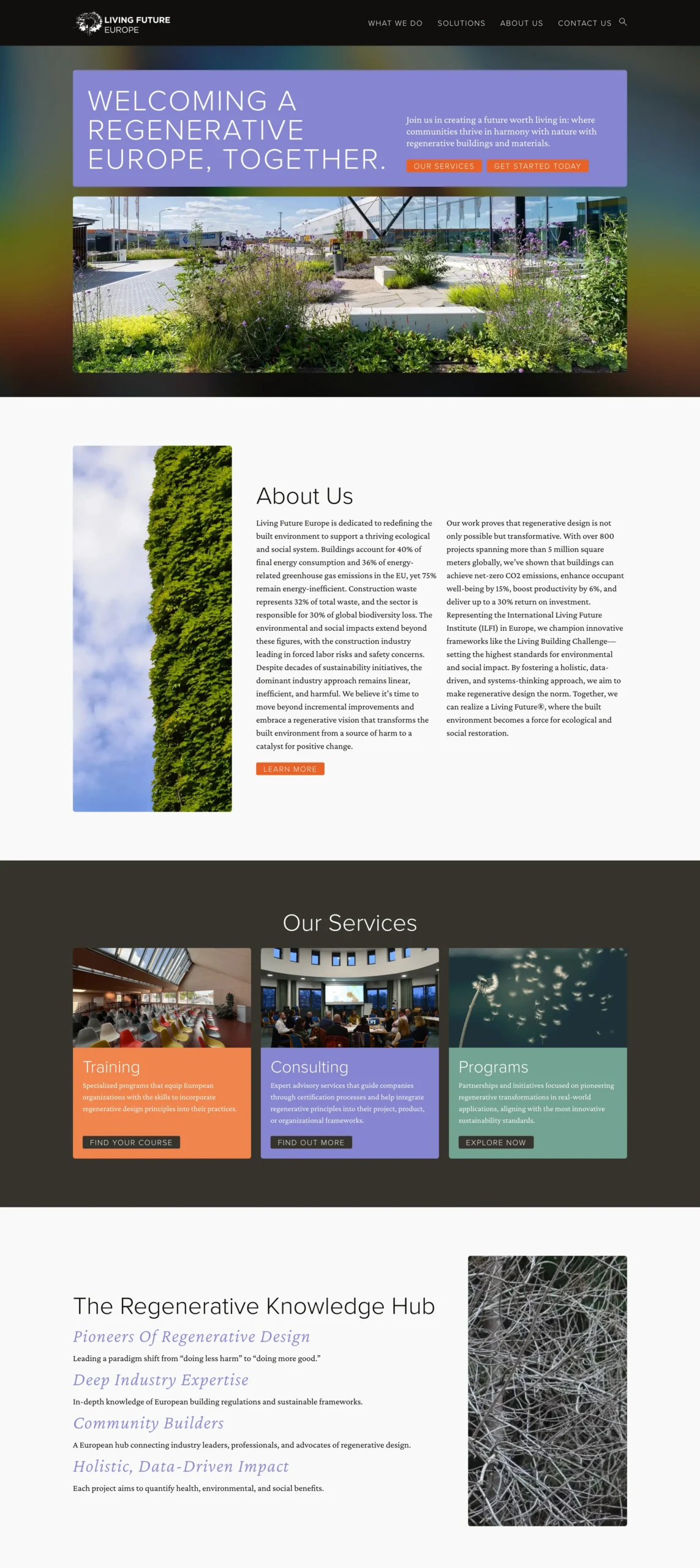 Living Future Europe website homepage after the rebuild