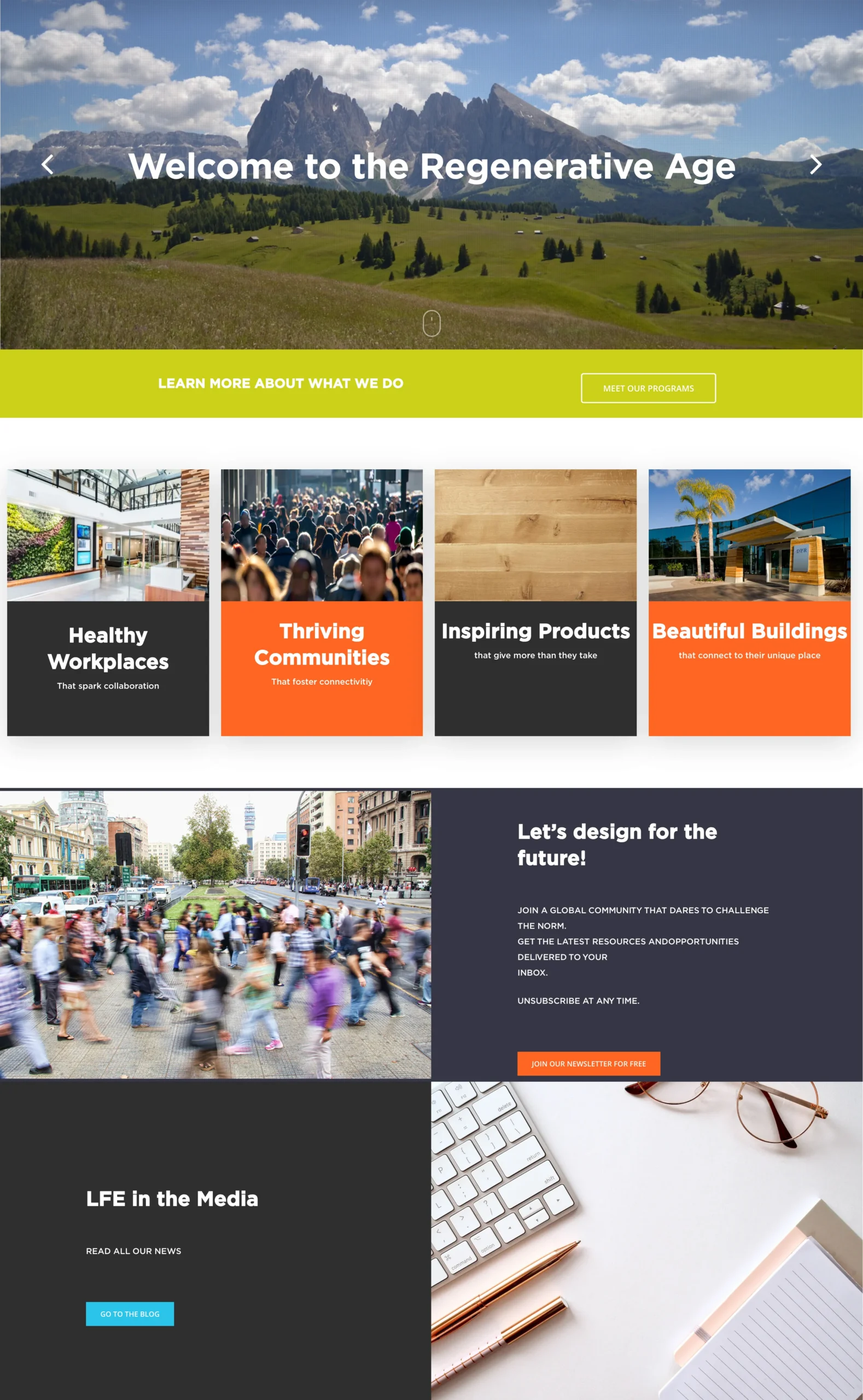 Living Future Europe website homepage before the rebuild