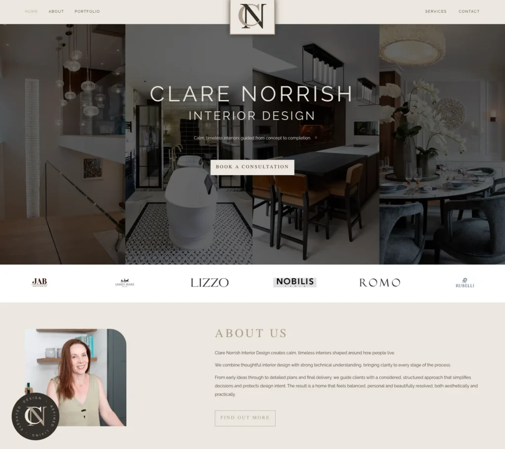 Clare Norrish Interior Design website homepage