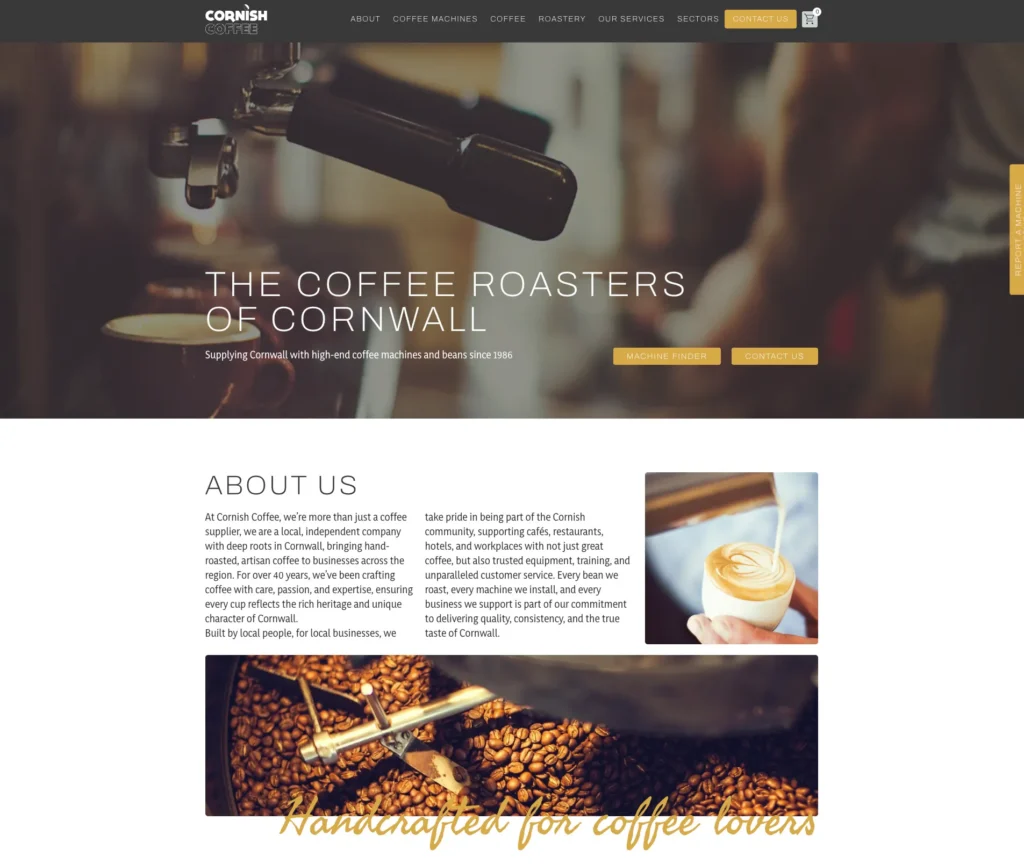 Cornish Coffee website homepage
