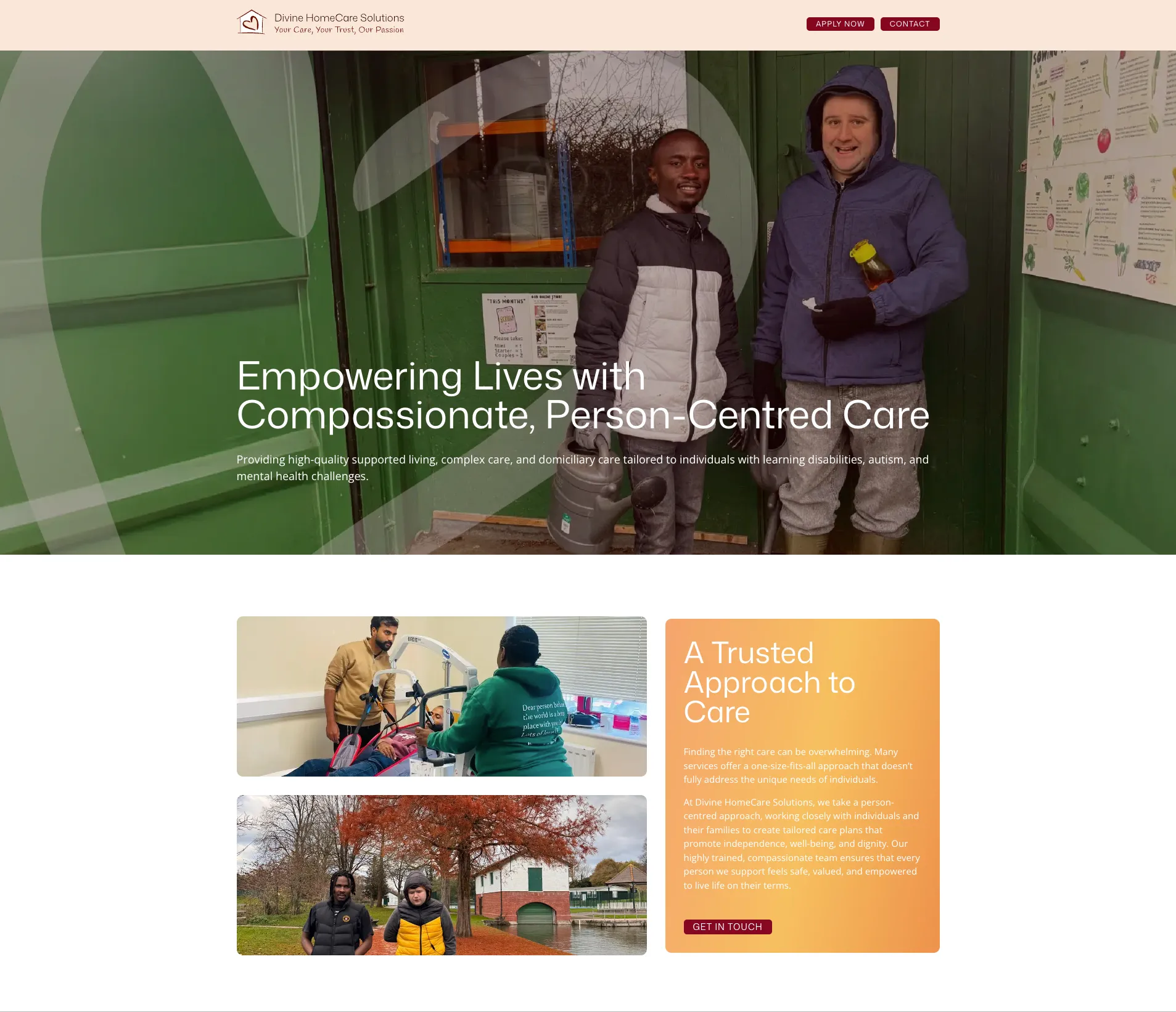 Divine Homecare website homepage