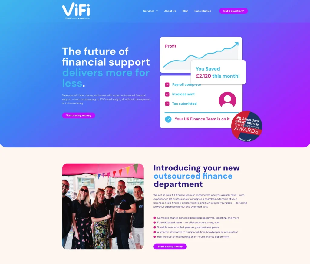 ViFi website homepage
